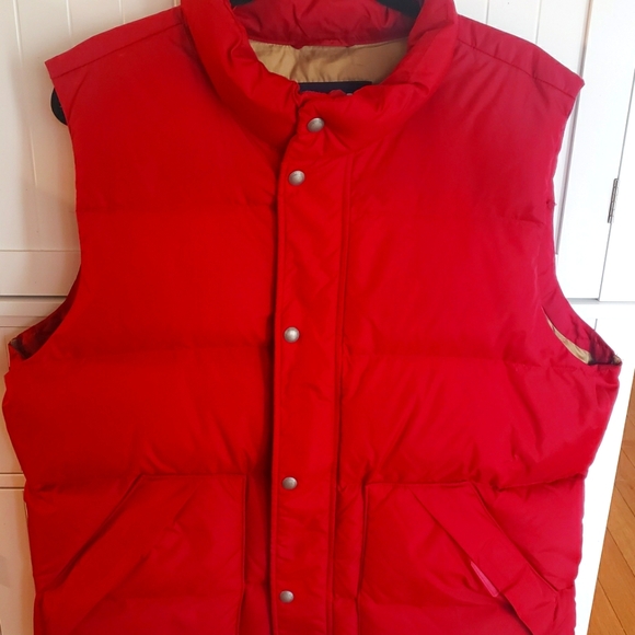 Lands' End Men Large 42-44 Red Down Insulated Zip-up & Snaps Puffer Vest